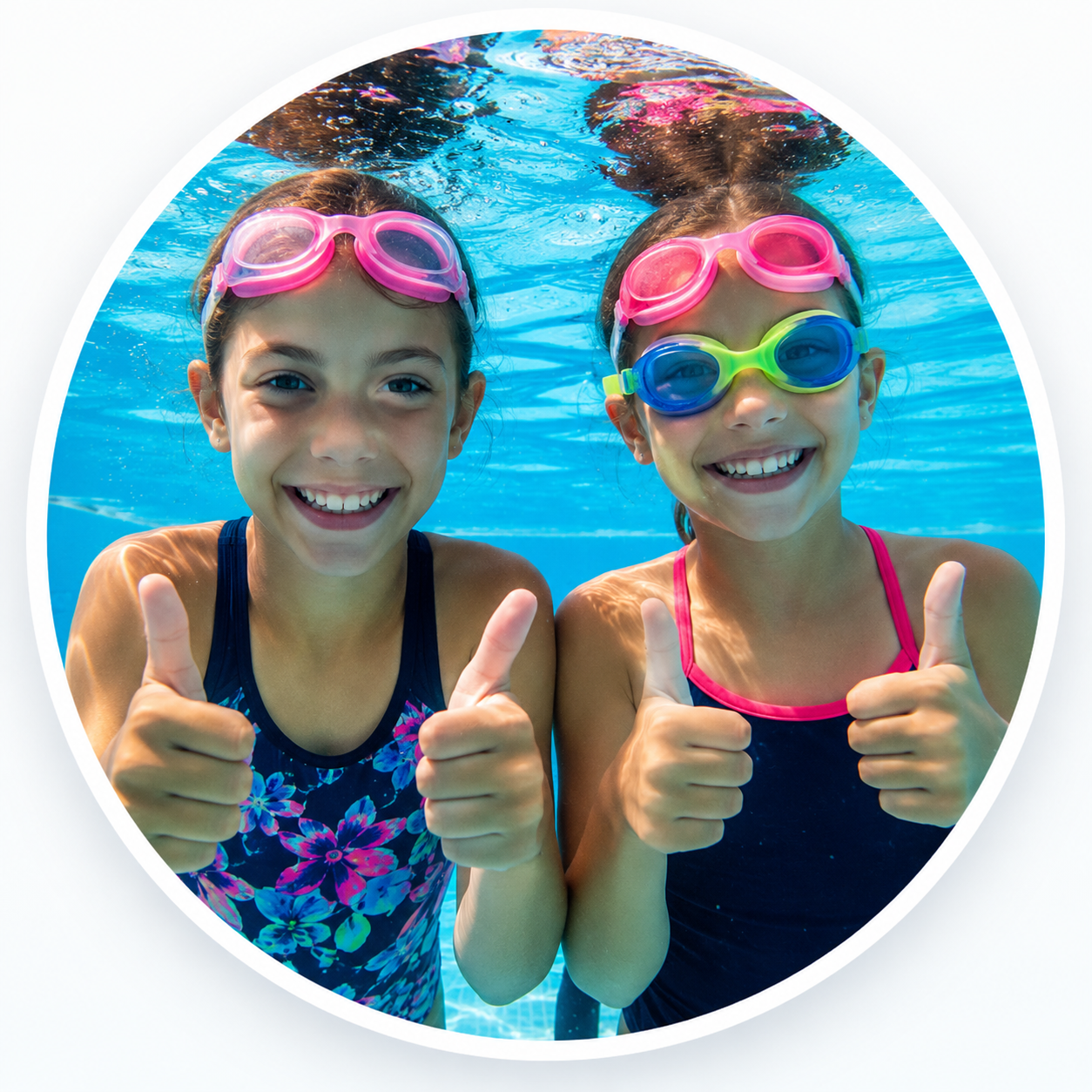 Girls swimming underwater